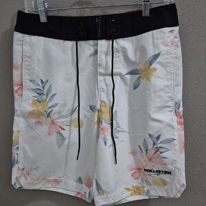 Hollister Men's White Floral Swim Shorts with Black Waistband